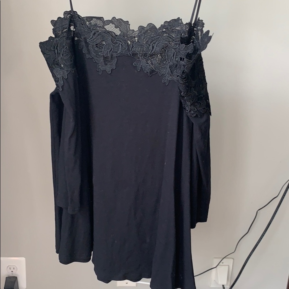 Anthropologie Black Crochet Detail Top